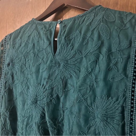 Cleo Teal Floral Lace Sleeveless Blouse Size Large Boho Cottagecore Party - Picture 10 of 13